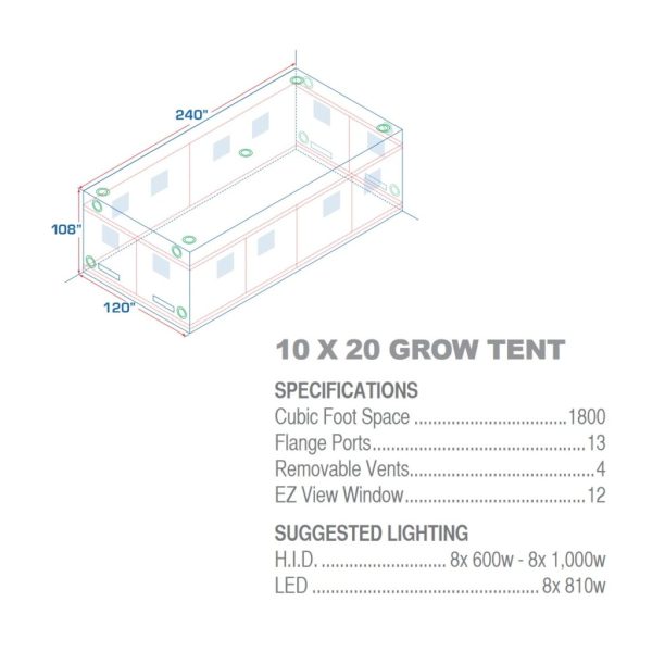 Agromax Silverback 10X20 Commercial Grow Tent Front Schematic