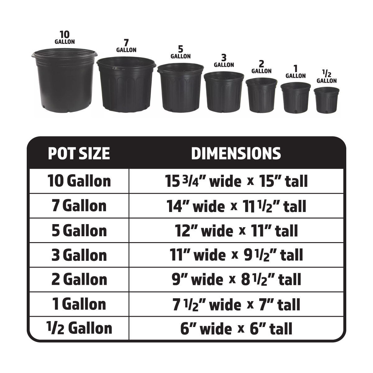 Nursery Pots Dimensions