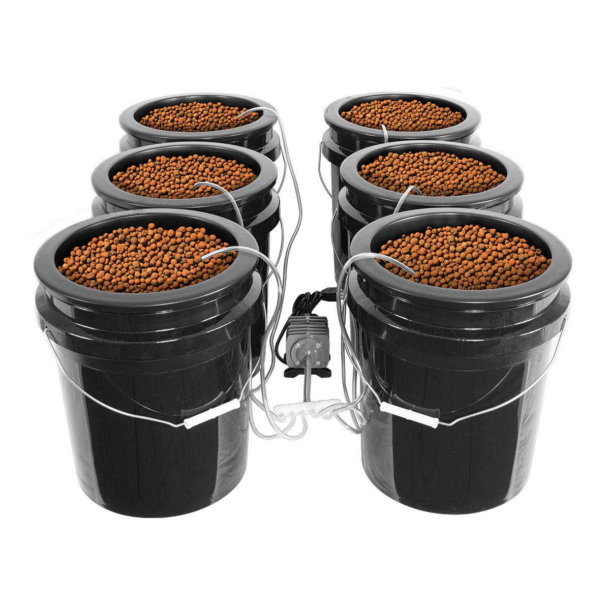 Hydroponic DWC 5 Gallon Square Bucket with Lid & Net Pot (4or 6) - 6 Pack