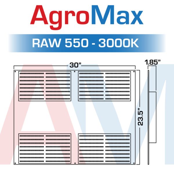 Agromax Raw 550 3000K Full Spectrum Led Dimensions