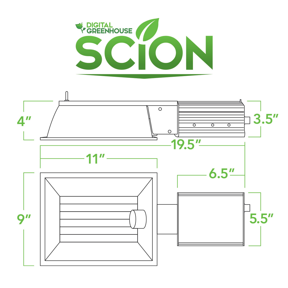 Scion 315w CMH Grow Light System Dimensions