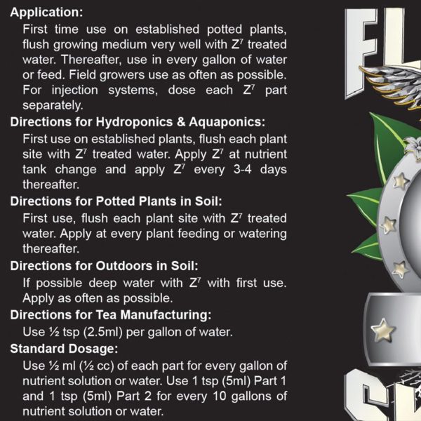 Flying Skull Z7 Enzyme Cleanser Label Directions