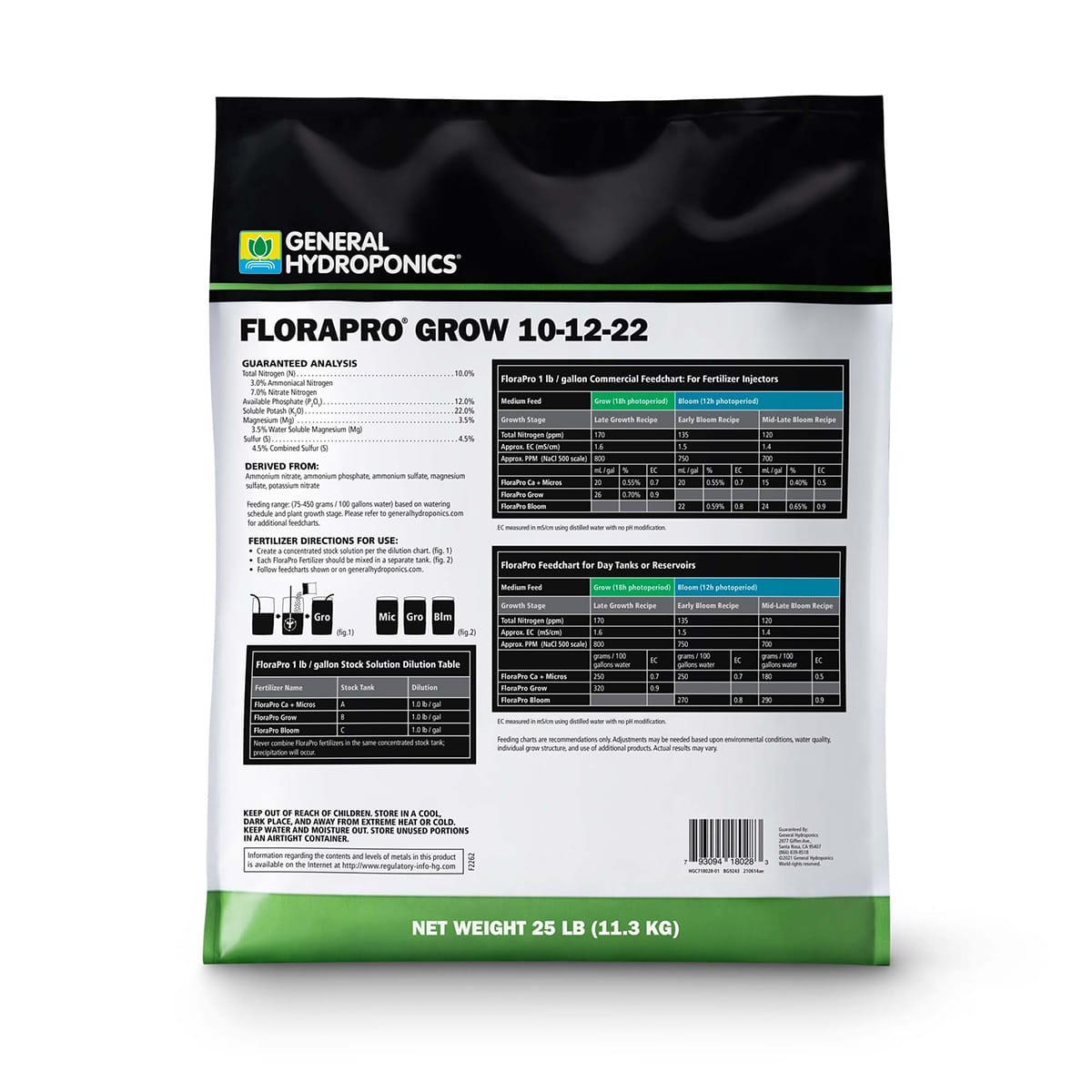 General Hydroponics FloraPro Grow 25lb Back
