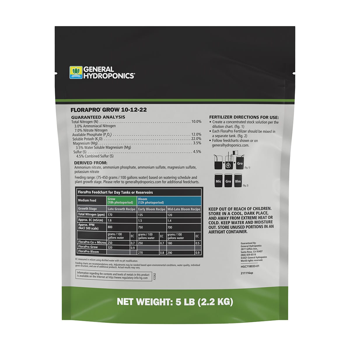 General Hydroponics FloraPro Grow 5lb Back